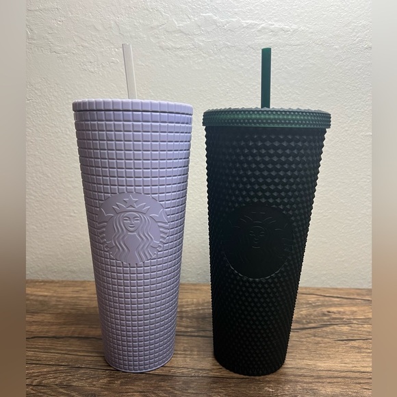 Starbucks Other - Starbucks Studded Tumbler Set 24oz Green & Lavender Cold Cups w/ Straws